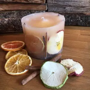 Orangenkerze – Orangen und Apfel rund